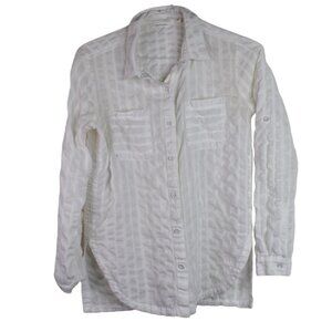 Athleta Top S Womens Textured White Button Down Pockets Long Sleeve Activewear